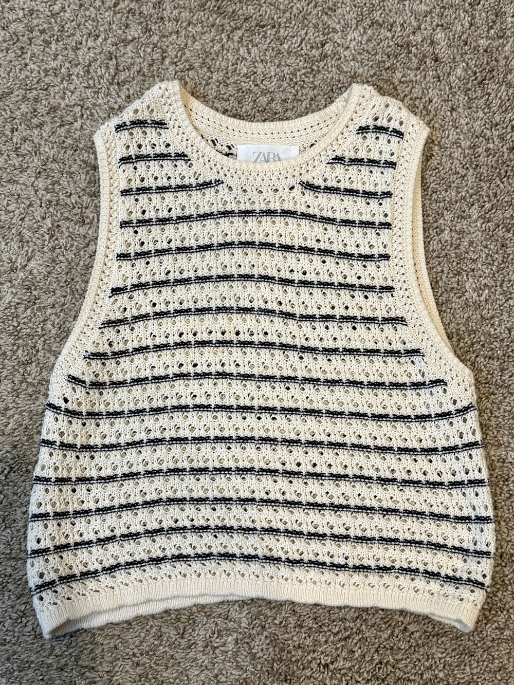 ZARA Cream Knit Tank with Black Stripes Girls 11-12